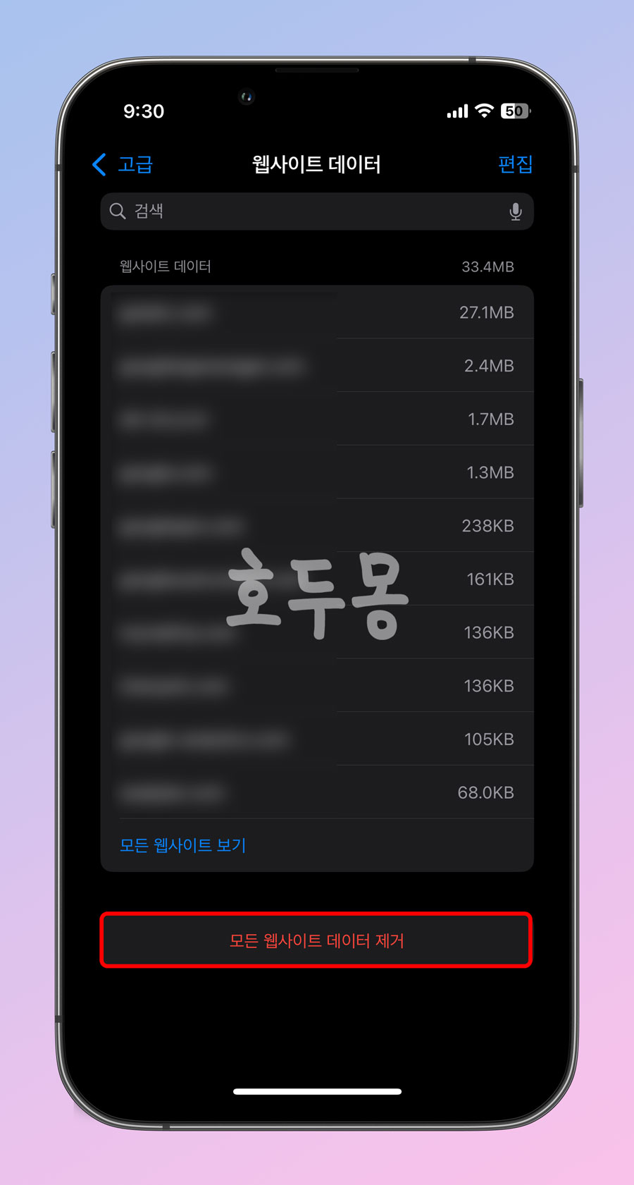 모든 웹사이트 데이터 보기