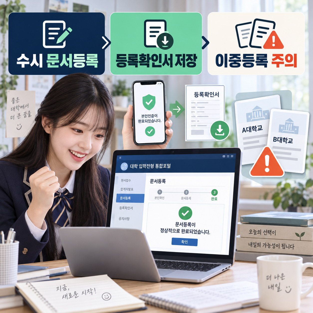 수시 합격자 문서등록 방법 - 예치금·등록확인서·이중등록 주의사항