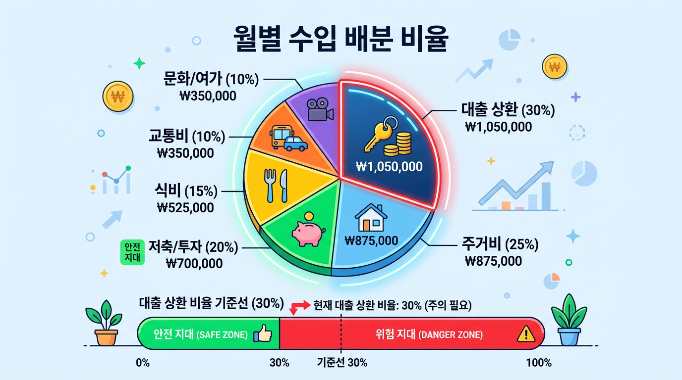 월 소득 대비 대출 원리금 상환 비율을 시각화한 원형 차트