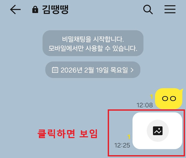 채팅방에 공유된 이미지 보임. 하지만 미리보기가 안되고 아이콘만 보임