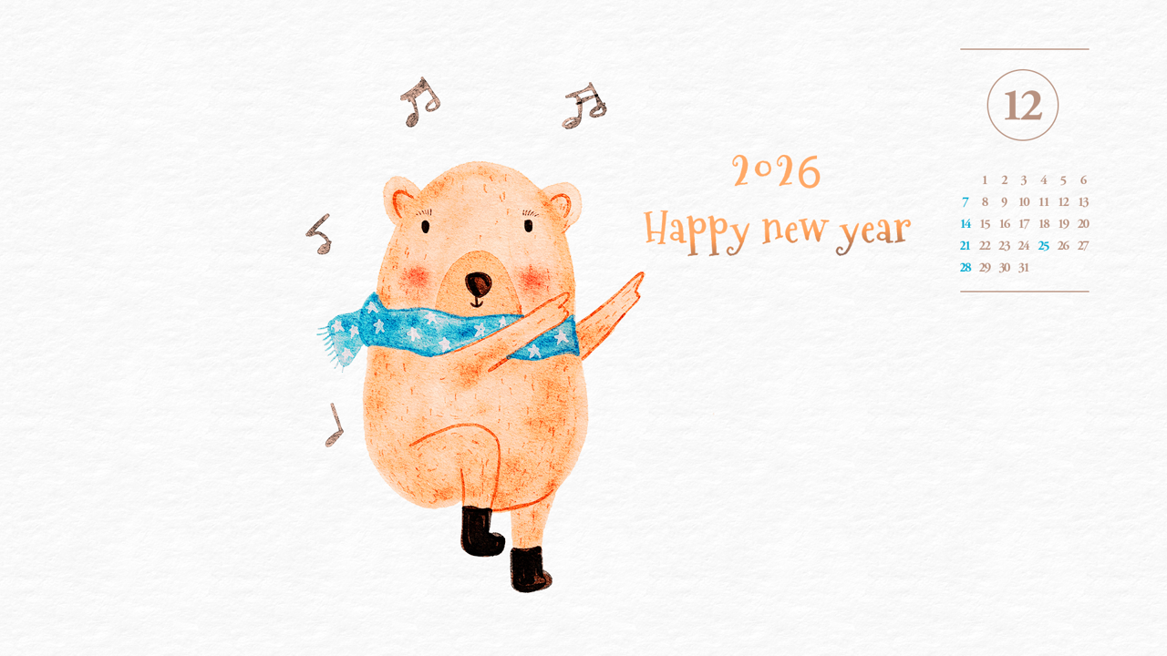 10 곰 해피 뉴 이어 A - 2025년12월 노트북배경화면