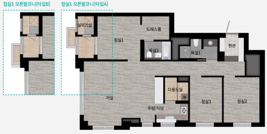 래미안 원펜타스 84A&amp;#44; 84B 평면도