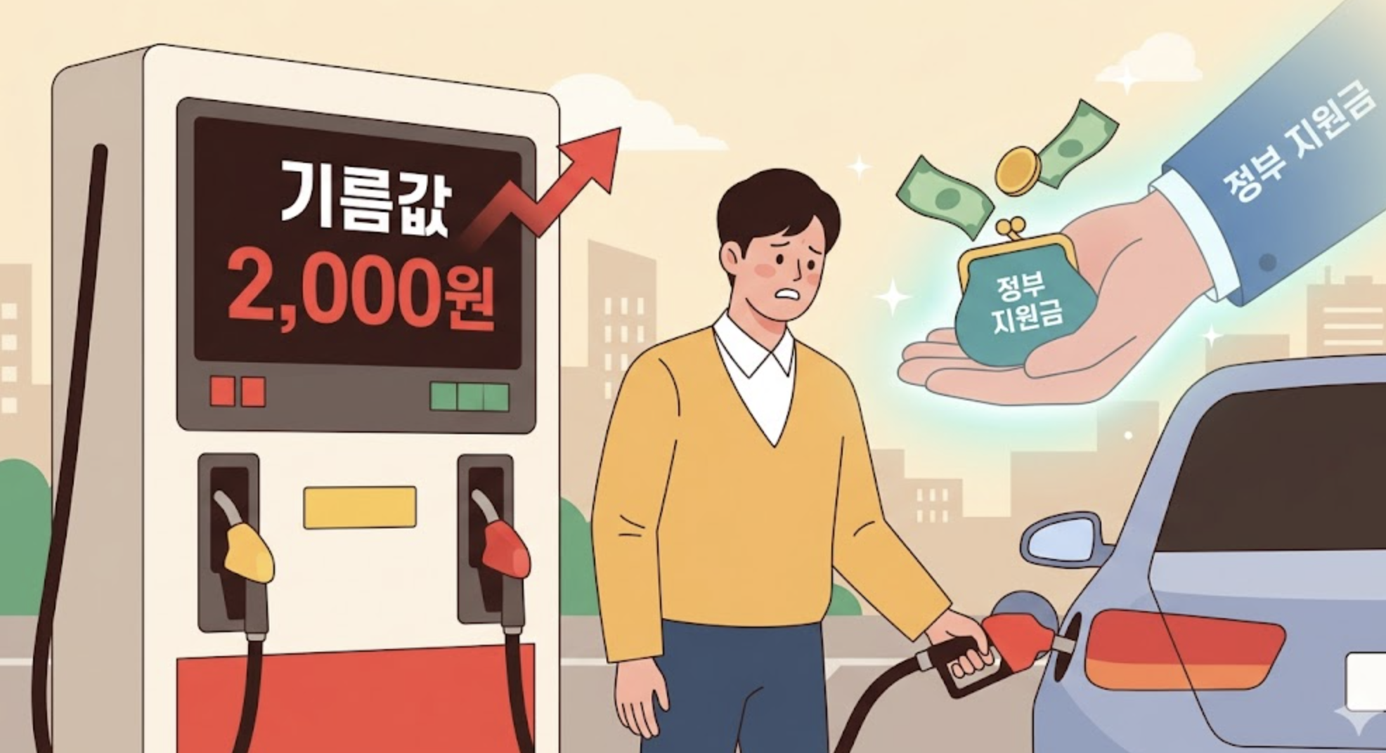 기름값으로 고민하는 모습 이미지