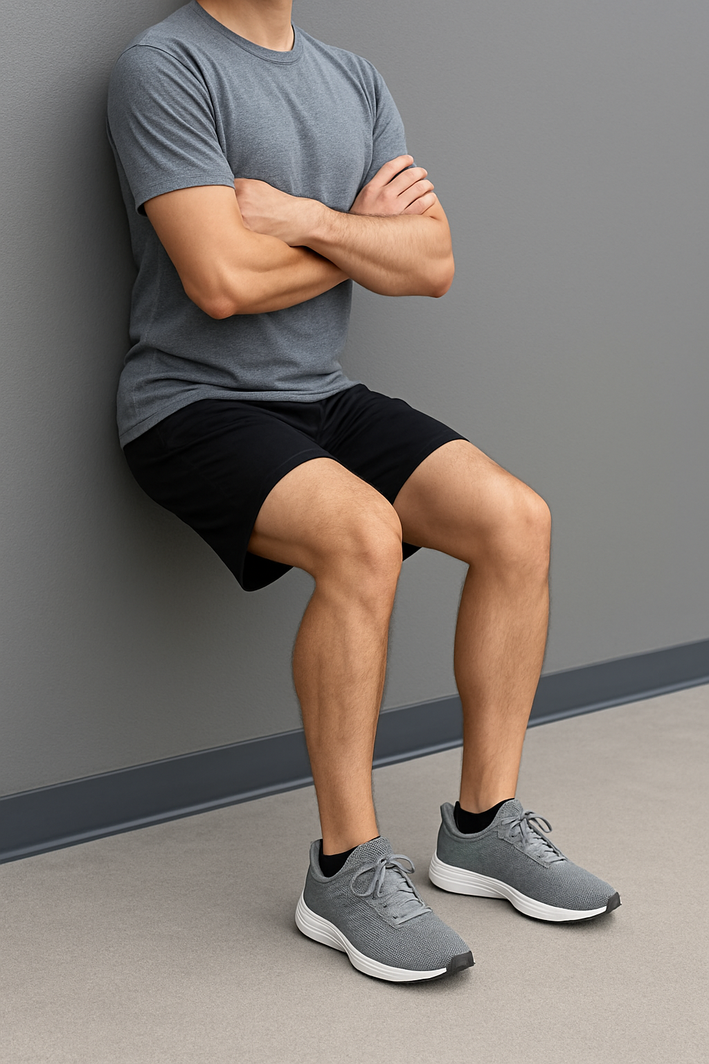 벽에 기대어 운동하는 모습