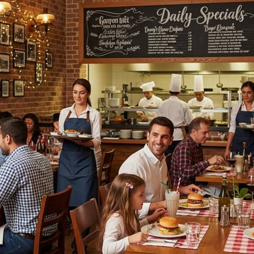패밀리 레스토랑에서 식사하는 사진
