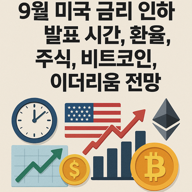 9월 미국 금리 인하, 발표 시간, 환율, 주식, 비트코인, 이더리움 전망