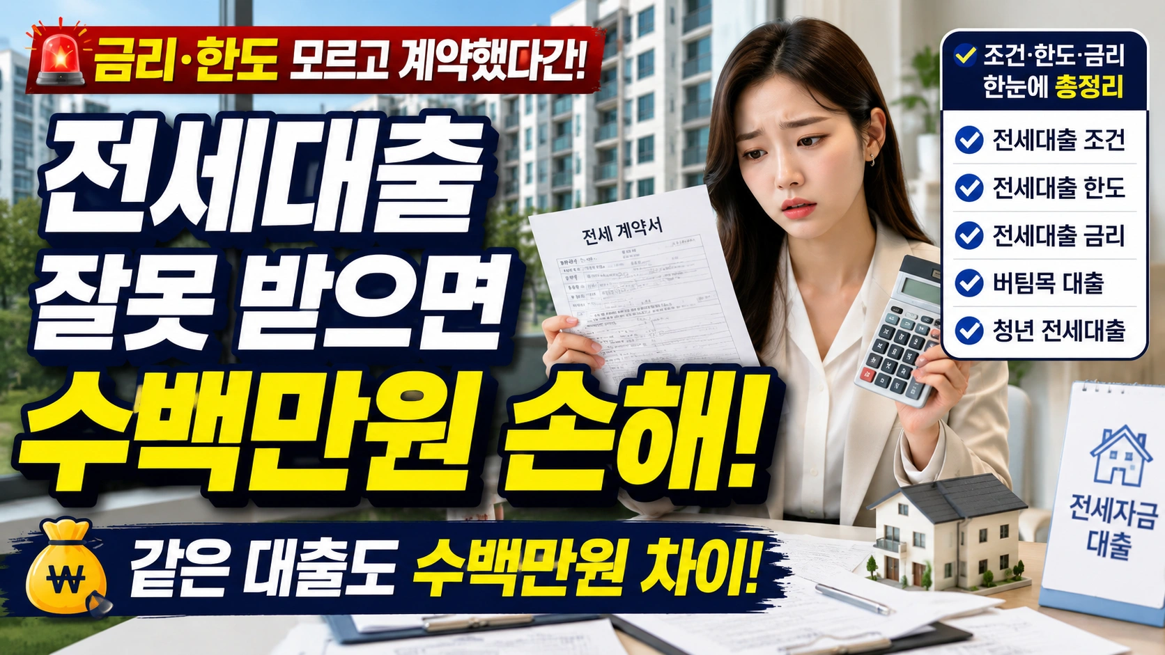 전세대출 잘못 받으면 수백만 원 손해 볼 수 있습니다! 조건, 한도, 금리 총정리