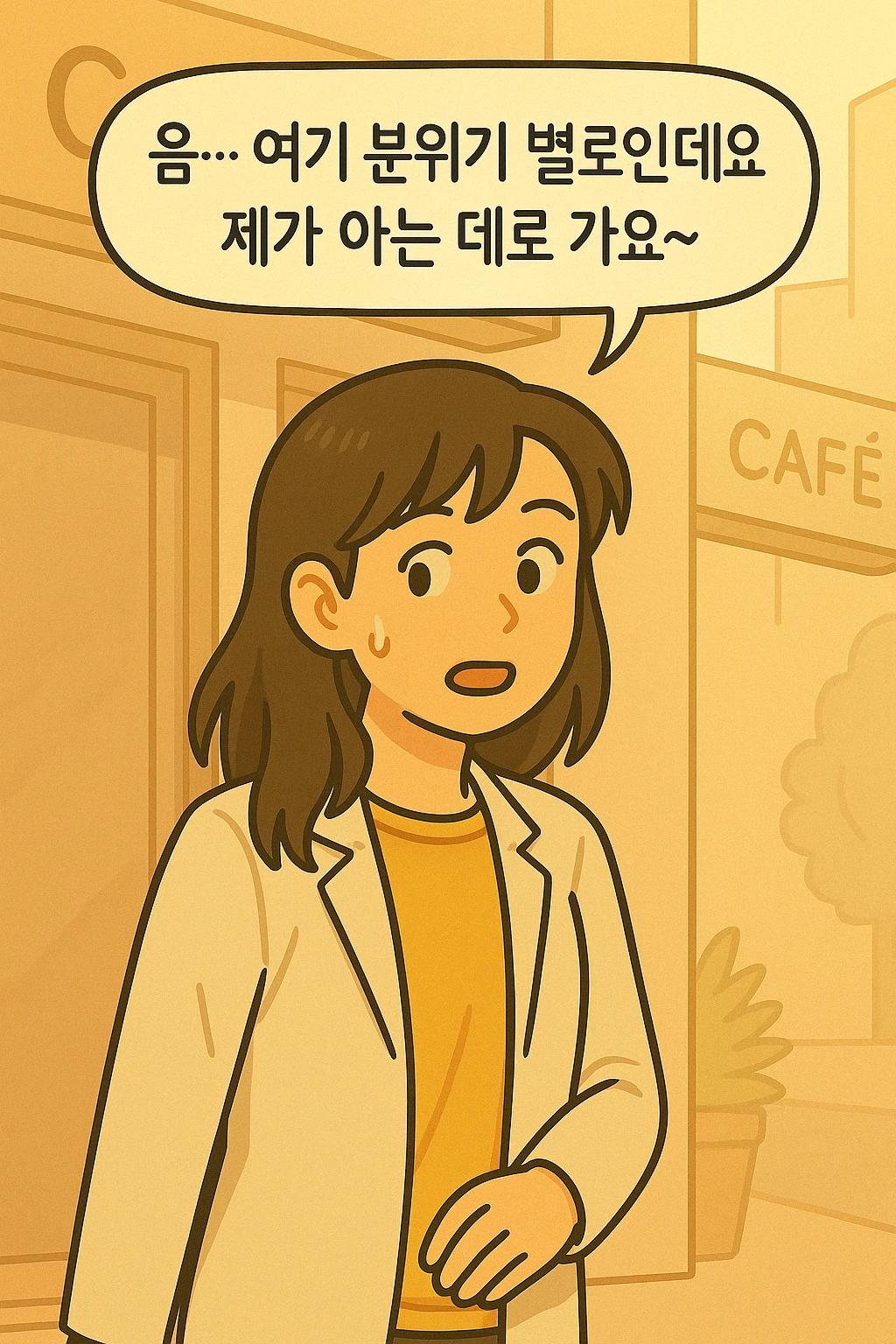 카페 분위기가 별로라며 나오는 애순의 모습