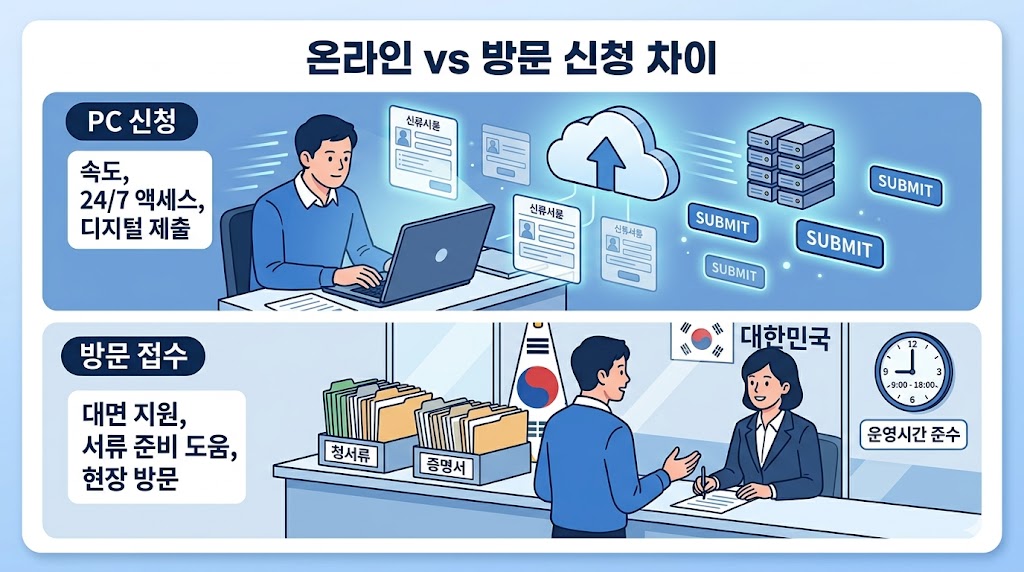 지원금 온라인 신청과 방문 신청 차이 비교