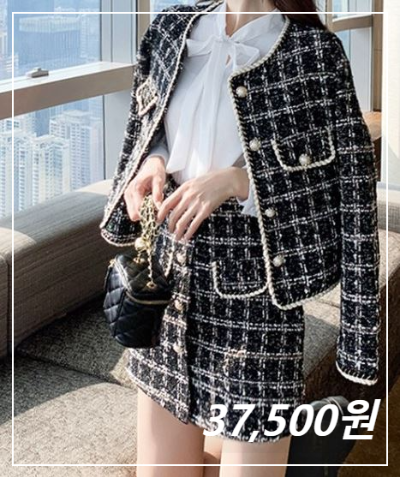 여성 하객룩 추천, 따뜻한 봄날 여기저기 갈때 입기 좋은 베스트 5. - 여성 하객룩 추천, 따뜻한 봄날 입기 좋은 베스트 5 - undefined - 2. 투피스 세트, 트위드 여성 재킷 미니 스커트 정장. 여성모델-검은색-체크-투피스