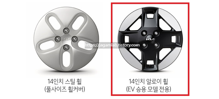 2026 레이 EV 14인치 스틸 휠, 14인치 알로이 휠 디자인