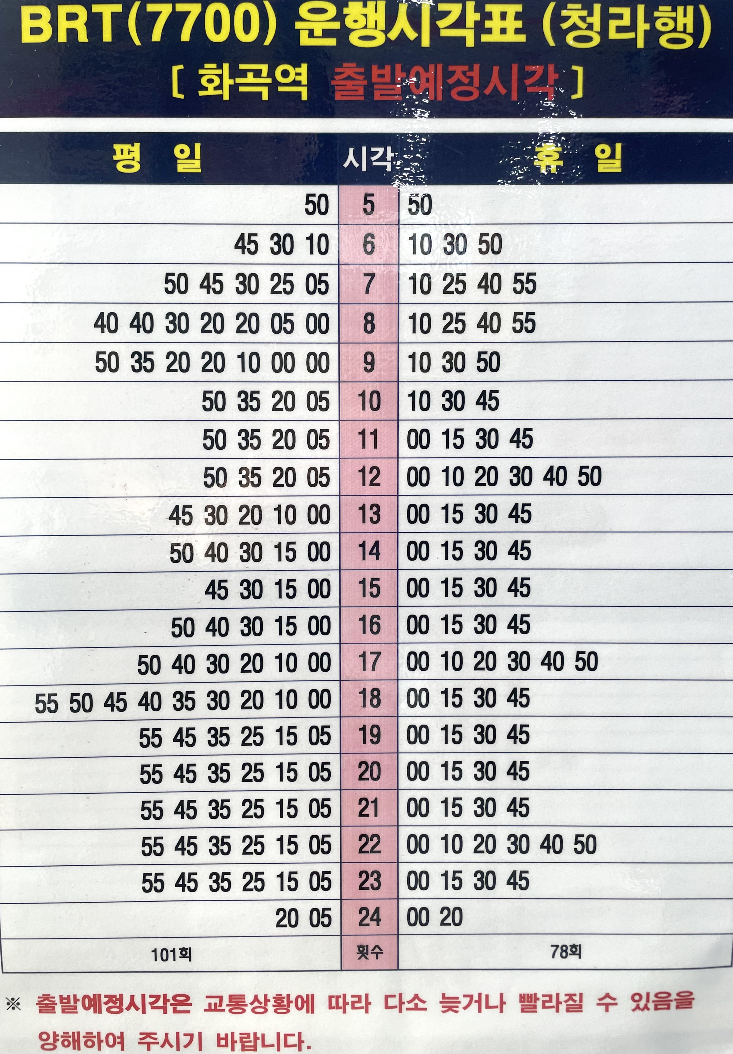7700번 버스 시간표