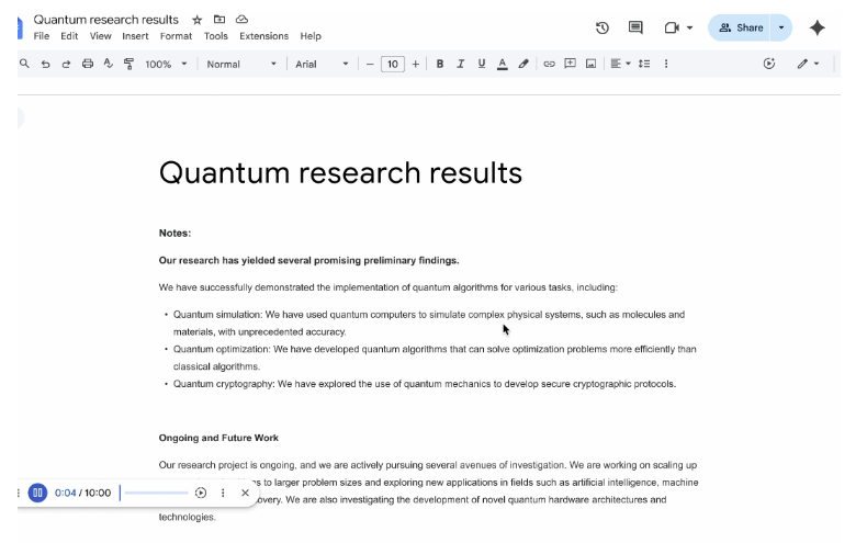 Google Docs 오디오 기능 사용 화면 예시
