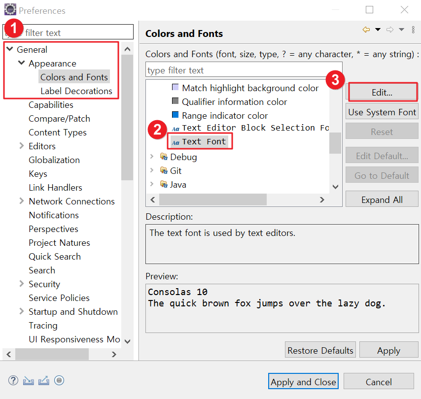 이클립스 폰트 변경2
