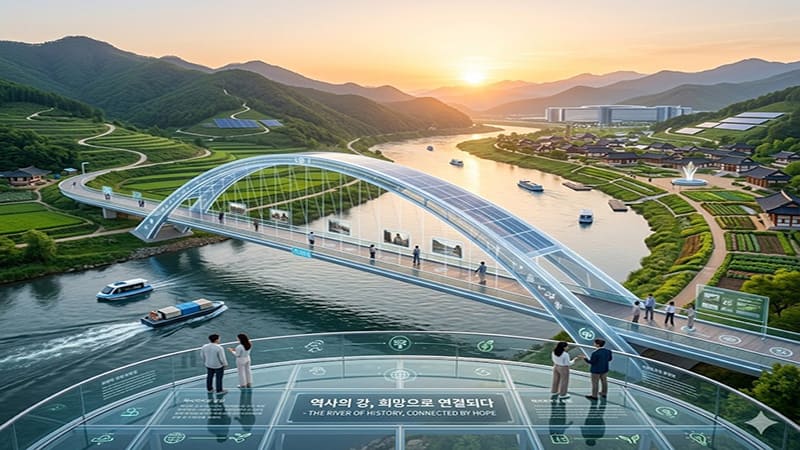 <img src="river-of-history-hope.jpg" alt="현재의 두만강과 희망을 상징하는 따스한 햇살이 비치는 강물">
