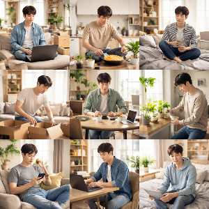 집안에서 책보고 공부하는 청년