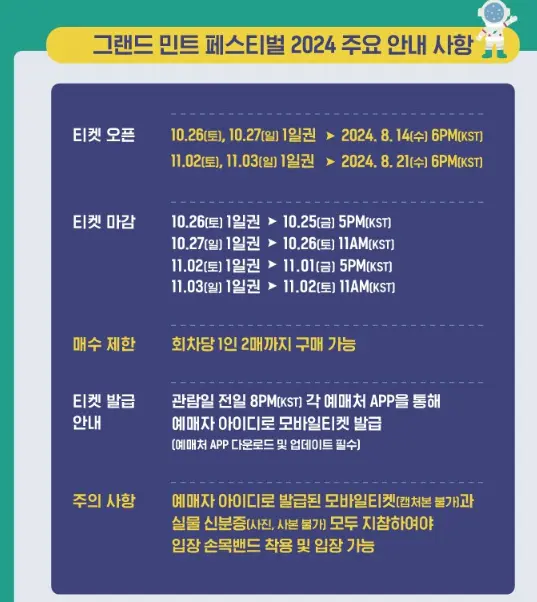 그랜드 민트 페스티벌 2024 공식티켓 일정