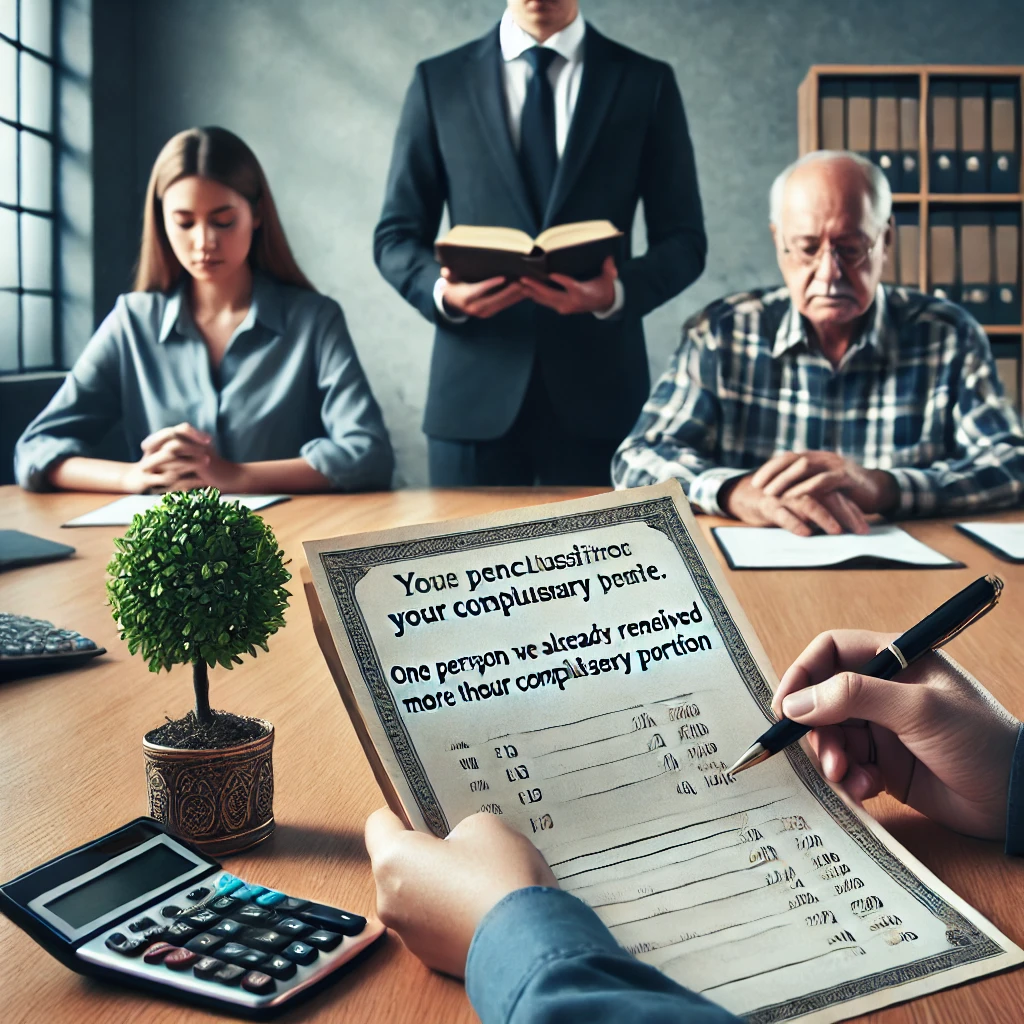 유류분을 초과한 재산을 받은 상속인이 유류분 반환 청구 소송에서 제외되는 장면.