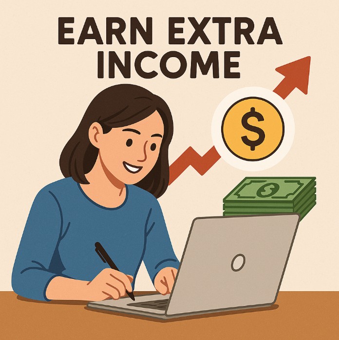 노트북으로 부업을 하는 일러스트