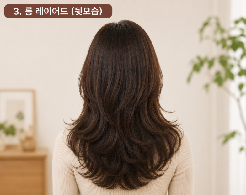 롱 레이어드 헤어스타일 뒷모습