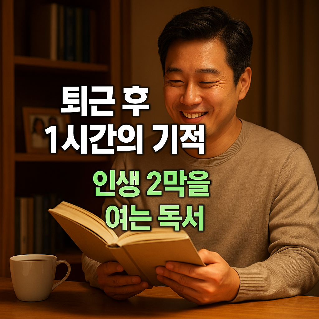 퇴근 후 즐겁게 독서하는 40대 가장