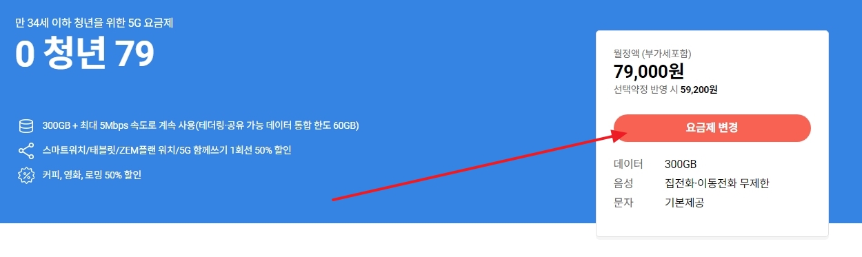 선택한 요금제 상세 정보 및 변경 버튼