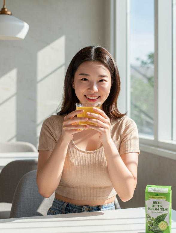 여주차를 즐기는 여성 1