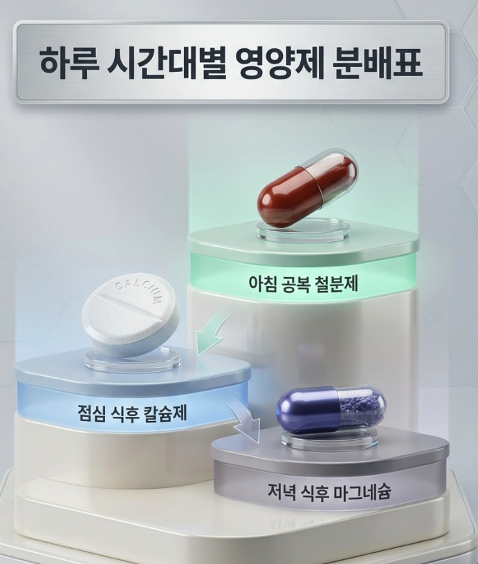 마그네슘·철분·칼슘제 병용은 동일한 소장 내 수송체 통로를 두고 경쟁하는 무기질 흡수 간섭 반응으로, 상호 흡수율 저하 및 위장관 부작용을 유발합니다.