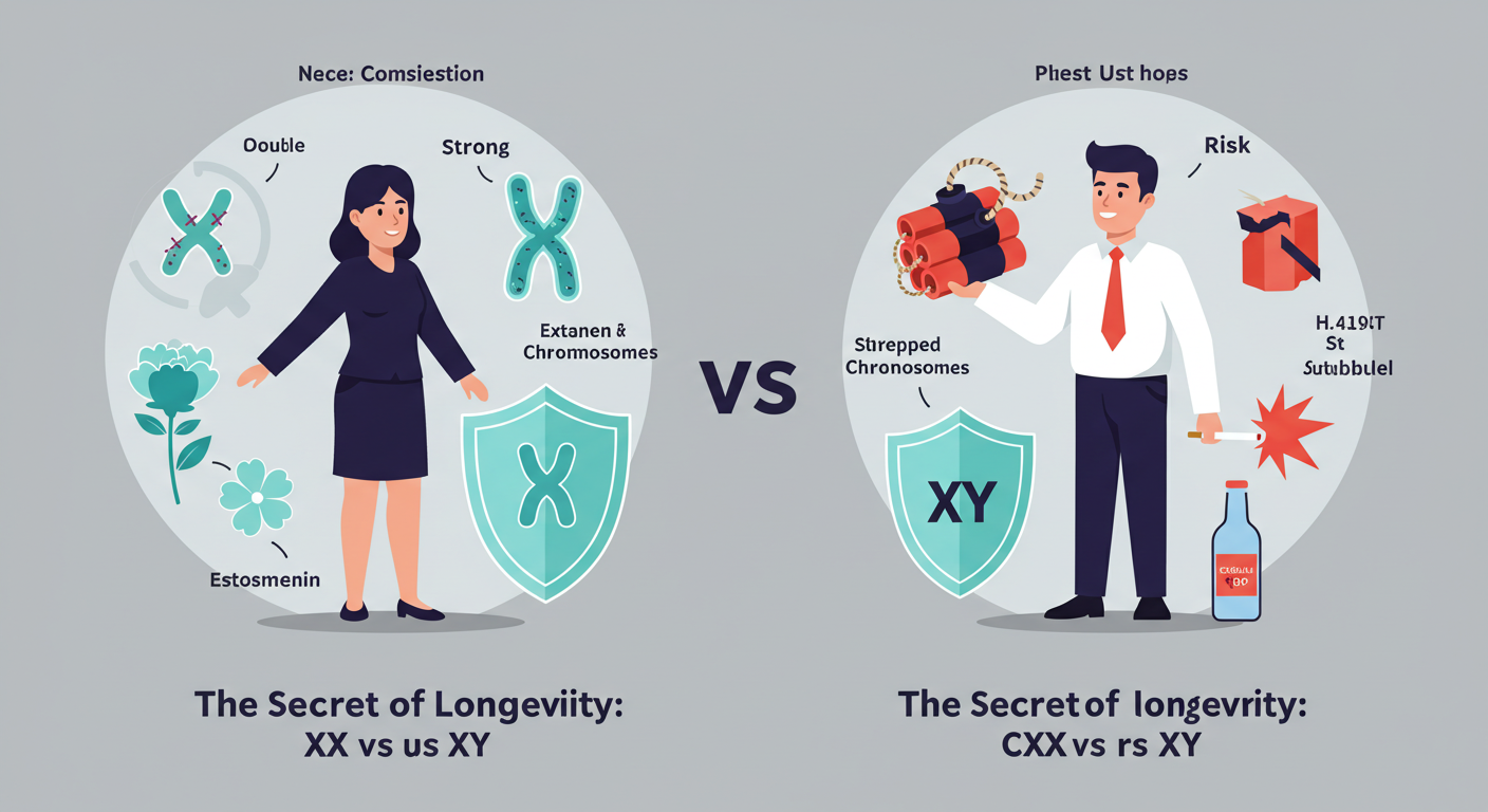 "여성이 남성보다 오래 사는 '진짜 이유' 3가지: XX염색체와 호르몬의 비밀
