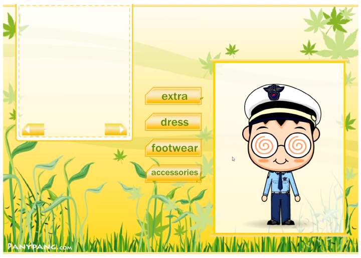 왕따식-옷입히기-플래시게임-플레이-왕따식에게-구두-및-경찰-모자를-씌워준-화면