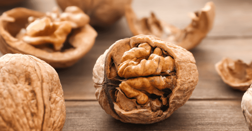 반으로 쪼개져 있는 호두