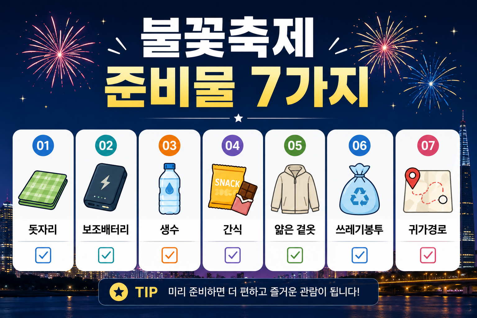 2026 여의도 불꽃축제 돗자리 보조배터리 생수 겉옷 등 준비물 체크리스트 이미지
