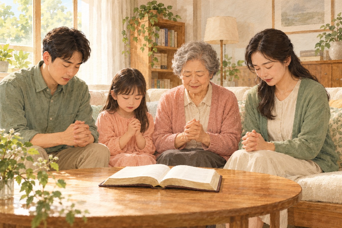 추도예배 대표기도 &mdash; 세대가 다른 가족이 손을 모으고 기도하는 거실