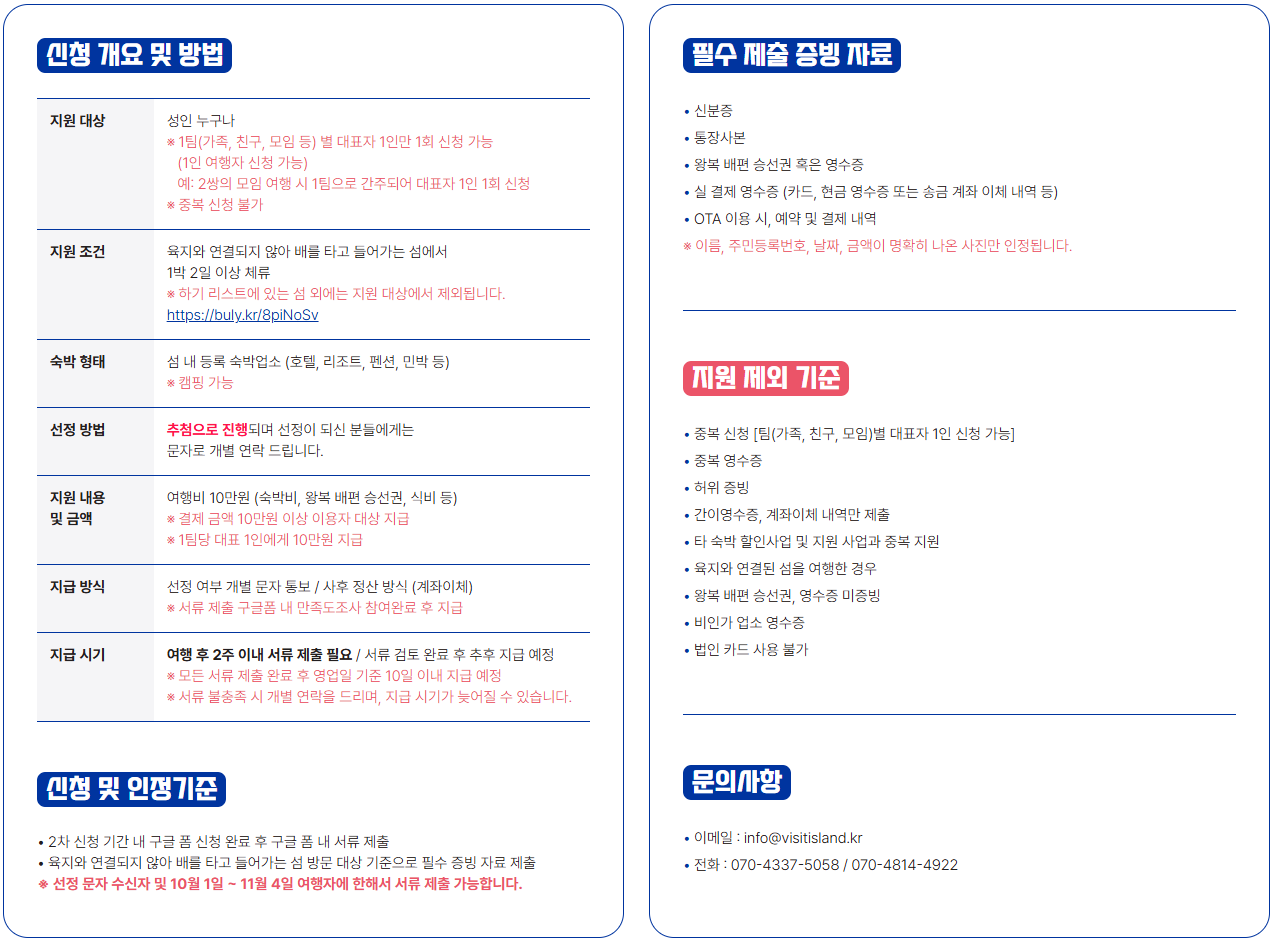 2026 섬여행 지원금 10만원 신청 조건 및 10월 2차 일정 총정리