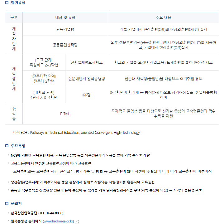 고용노동부 일학습 병행