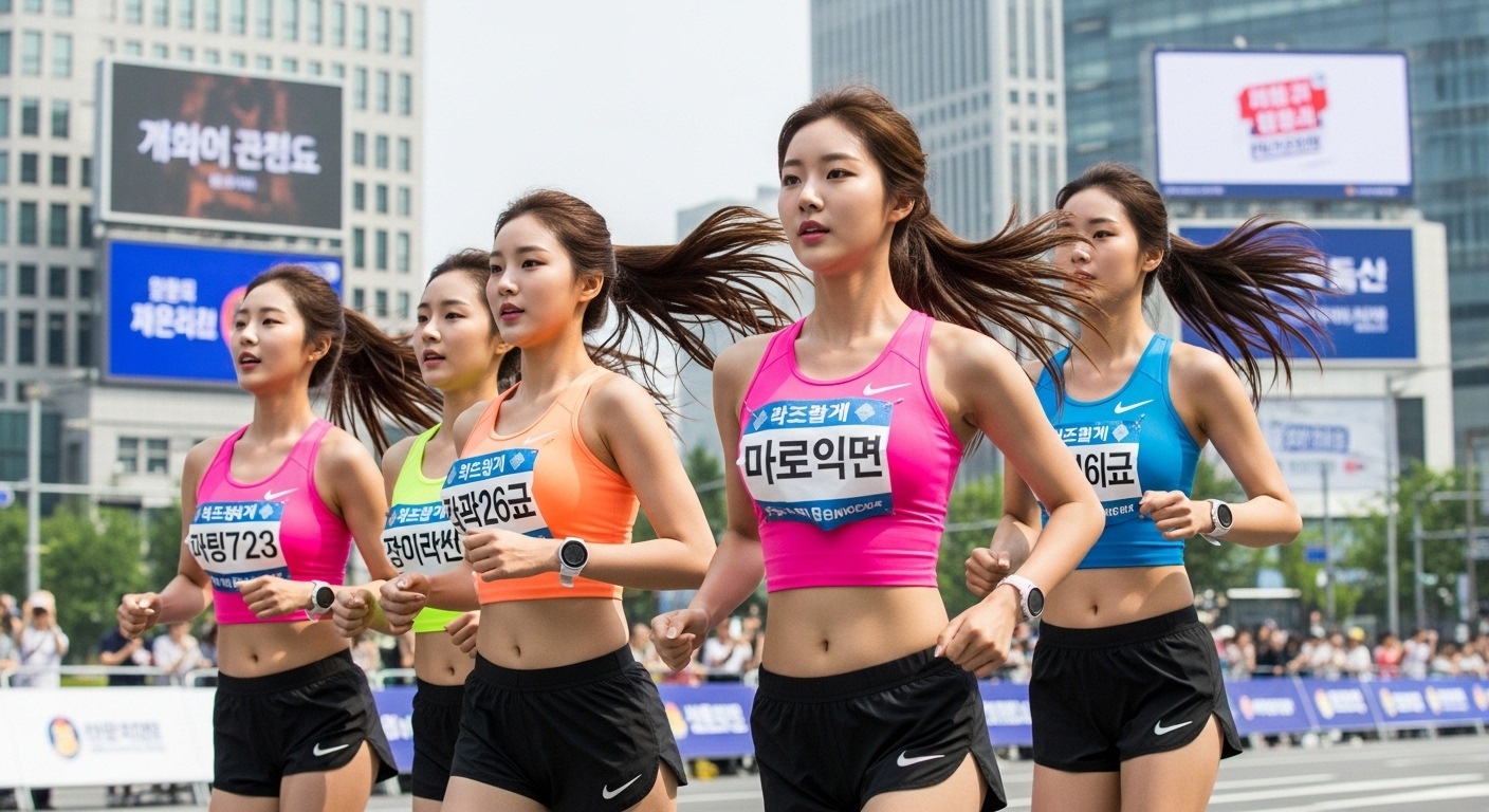 마라톤대회에 참가한 여자들