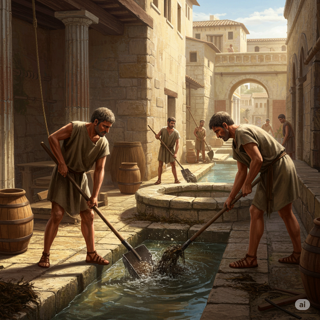 로마시대 청소를 하는 청소부의 이미지