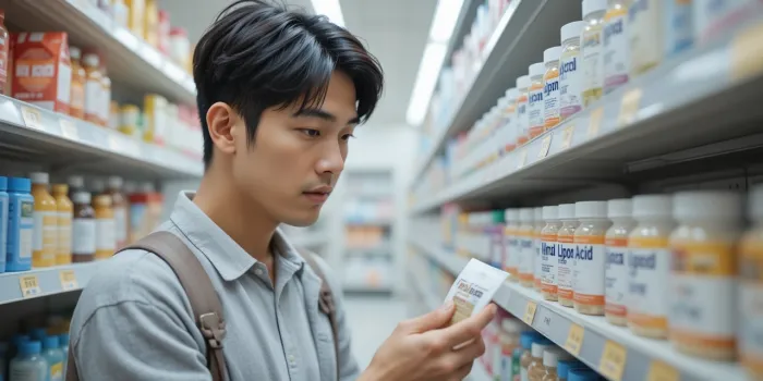 알파리포산 제품 성분을 살펴보는 남성