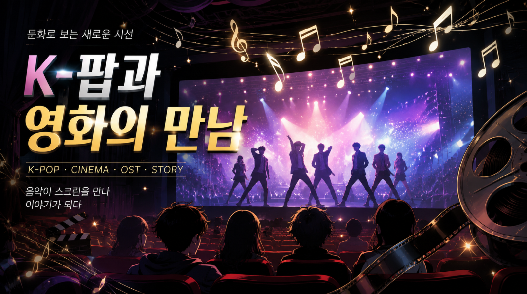 K-팝과 영화 OST 애니메이션 뮤직비디오가 만드는 새로운 한류를 소개하는 이미지