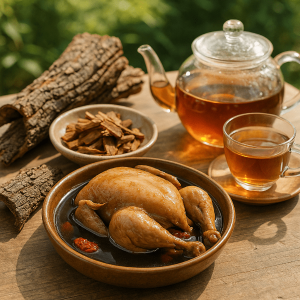 옻과 옻차, 옻닭으로 준비된 테이블