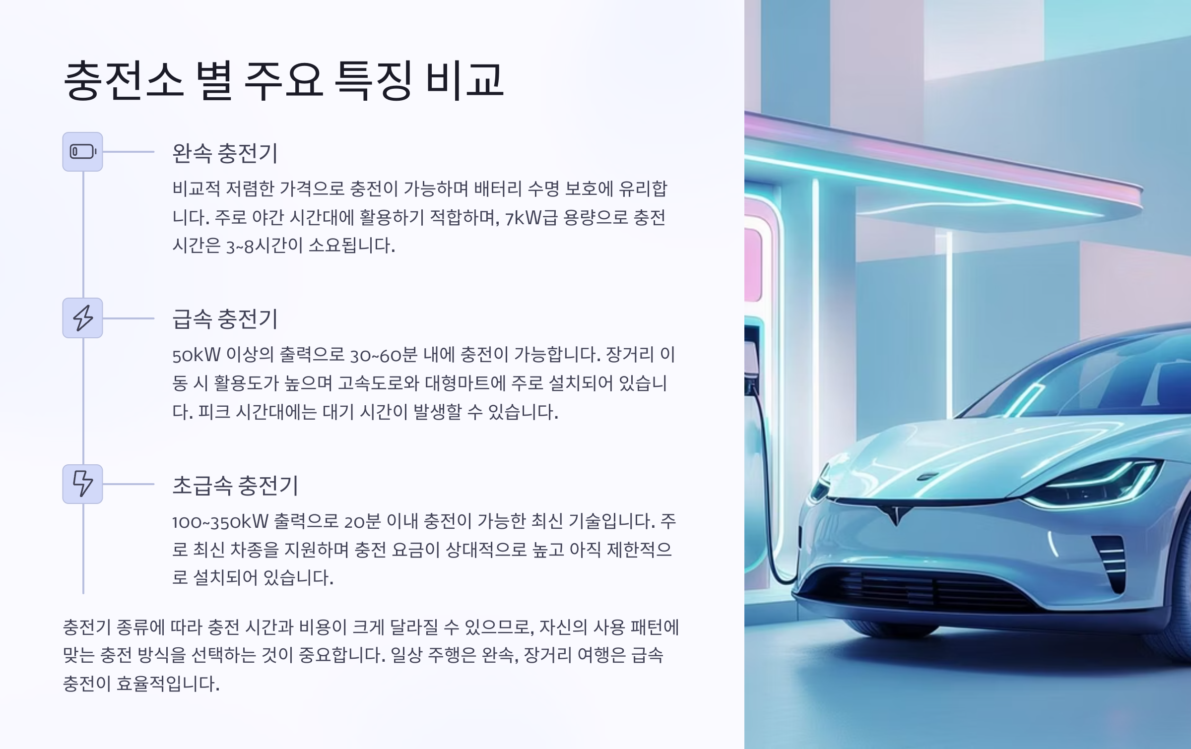 전기차 충전소 별 주요 특징 비교