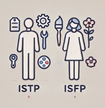 ISTP와 ISFP의 성격을 상징적으로 표현한 미니멀한 아이콘 일러스트