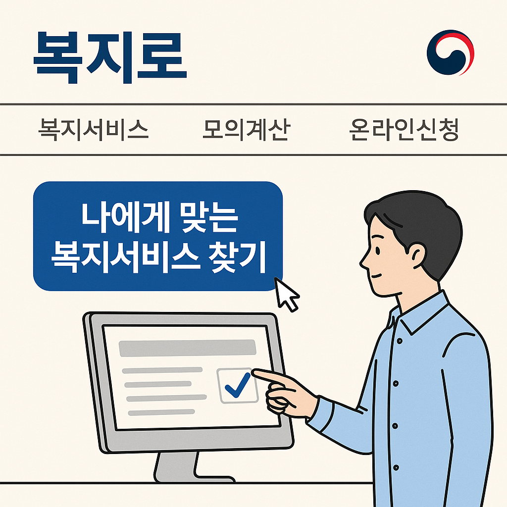 복지로 문구와 복지로 서비스를 이용하는 사람 이미지
