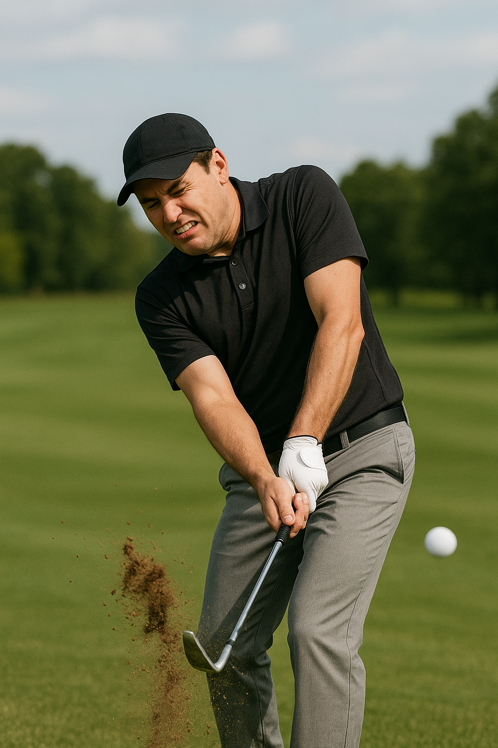 남자 골퍼 9번 아이언 뒤땅치는 모습