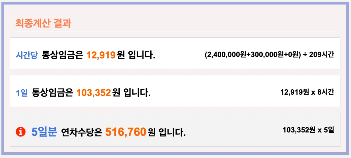 연차수당-계산결과