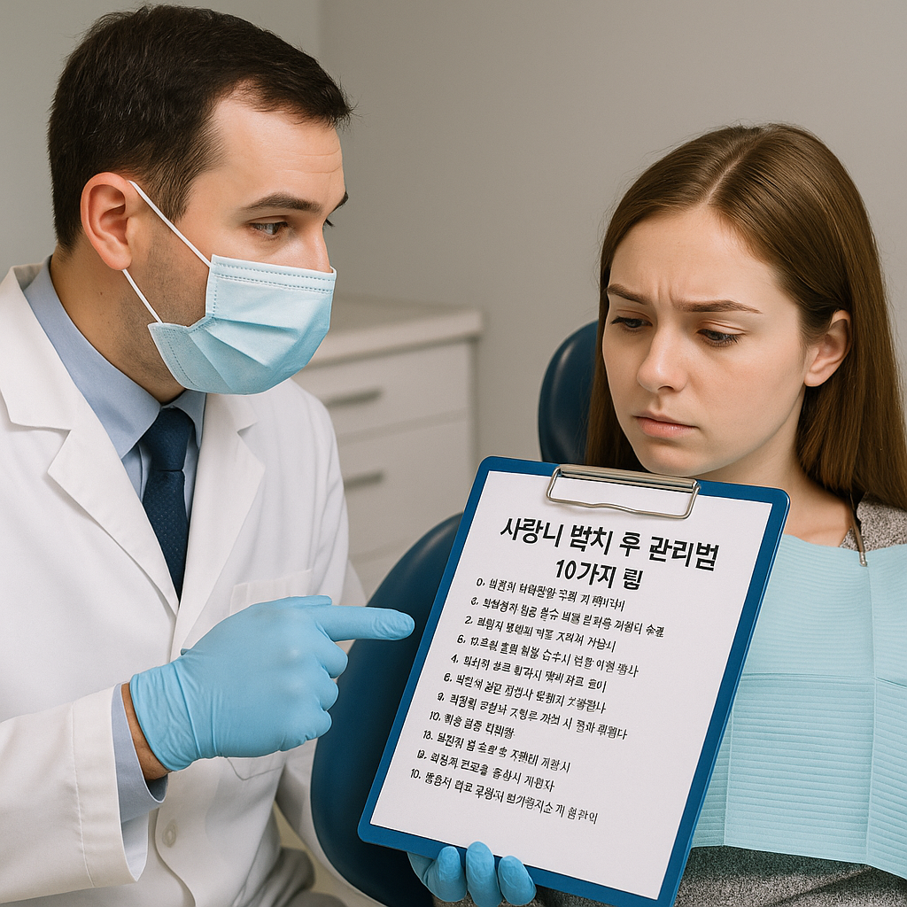 사랑니 발치 후 관리법 을 알려주는 의사와 설명을 듣고 있는 여성