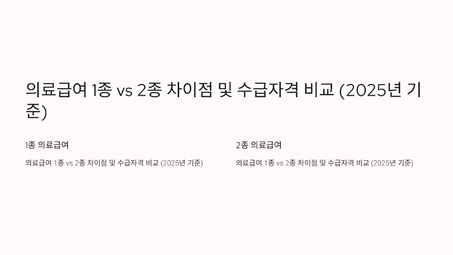 의료급여 1종 vs 2종 차이점 및 수급자격 비교 (2025년 기준)