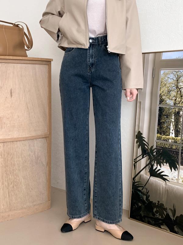 기장선택 시즌 하이웨스트 세미 와이드 청바지 4C