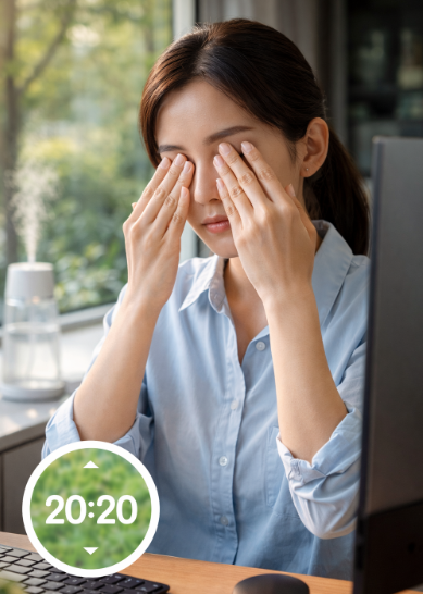 눈을 감고 눈 관리하는 모습