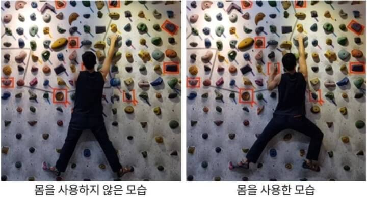 몸을 사용하지 않은 무브와 몸을 사용한 무브를 비교한 사진